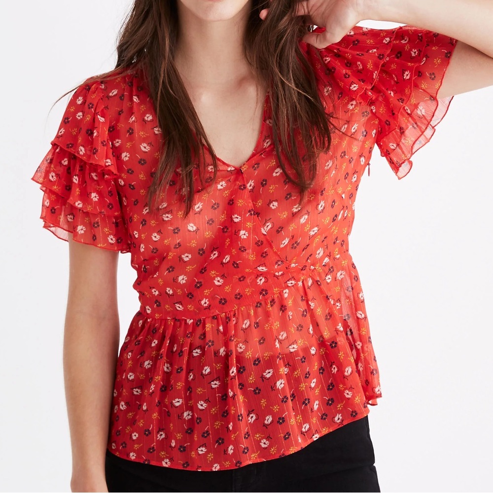 Madewell Red Peplum Top Size 8